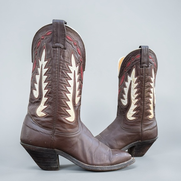 1970s Nocona Inlay — Women’s 7 B Vintage Cowboy Cowgirl Boots